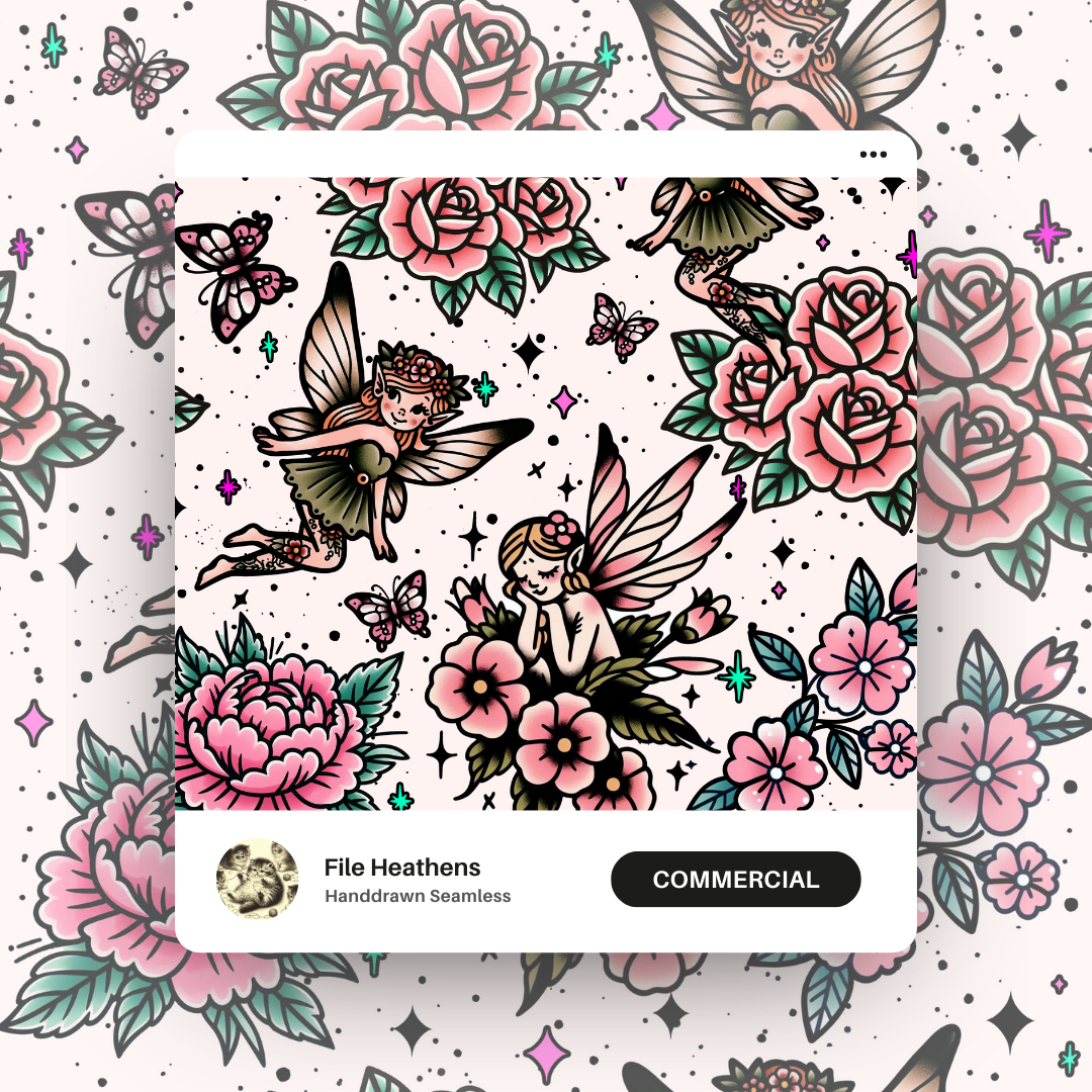 Traditional Fairy Tattoo Flash Pink Kawaii - Seamless File