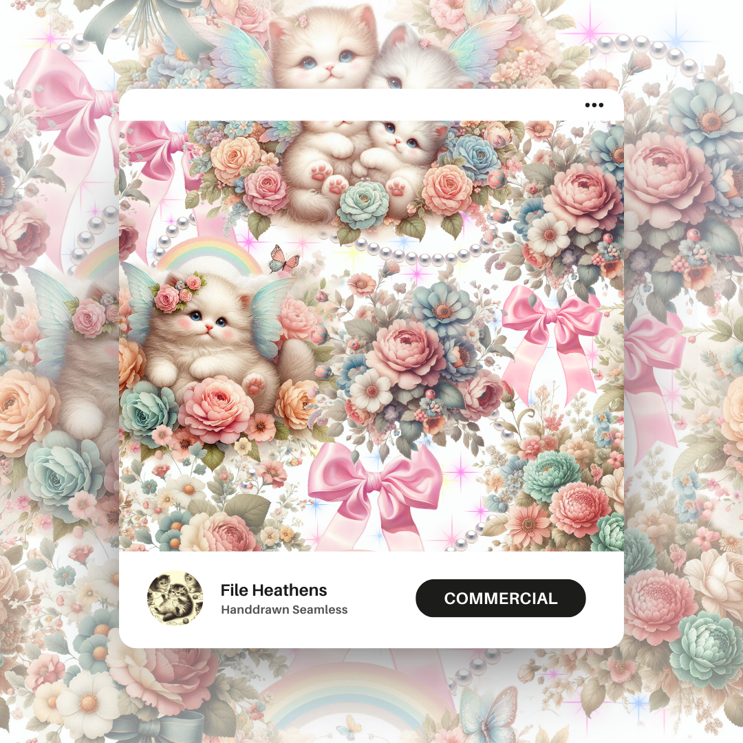 Coquette Fairy Kittens Oil Painting - Seamless File