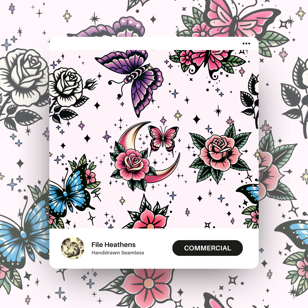 Butterfly American Traditional Tattoo Flash Seamless File