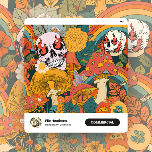 Orange Groovy Flaming Retro Skulls Seamless File