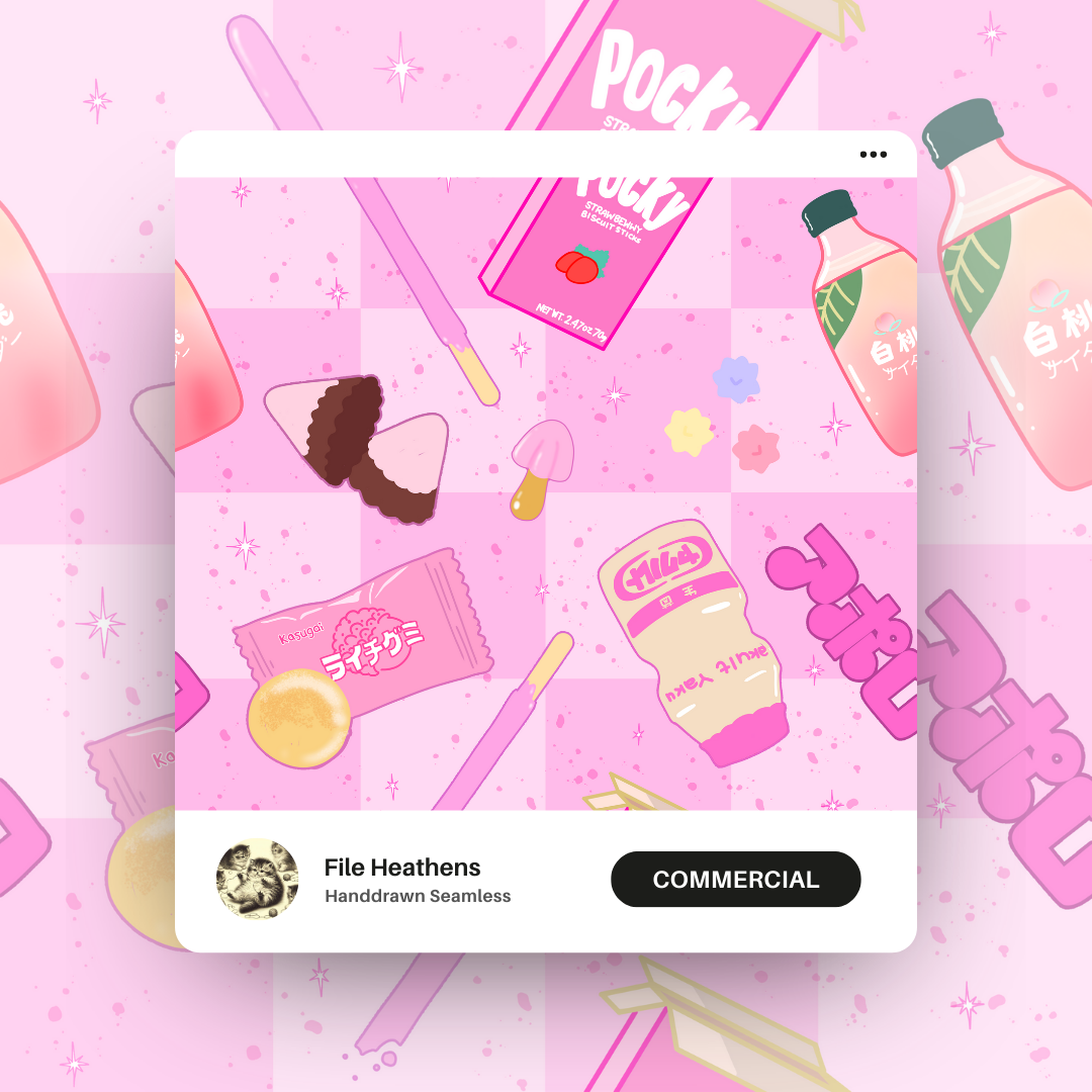 Japanese Pink Snacks 日本のピンクスナック Handdrawn Seamless File