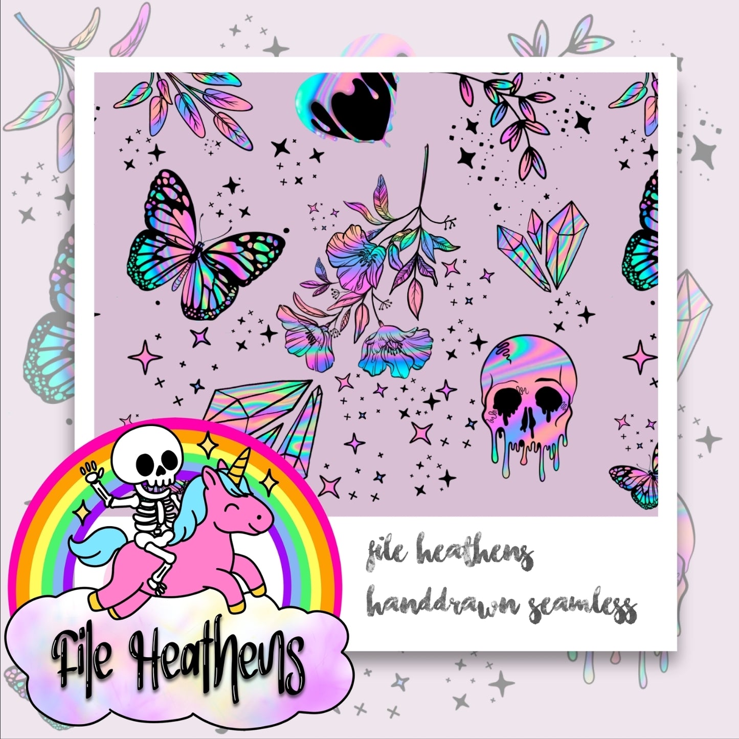 Holo Tie Dye Skulls Handdrawn Seamless File VAULT