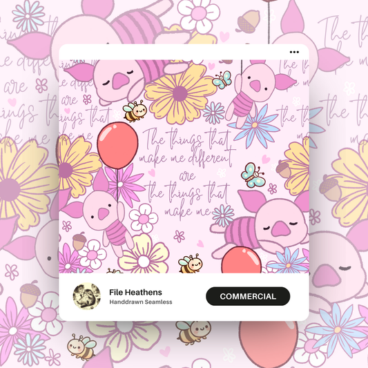 Piglet Cute Floral Handdrawn Seamless File