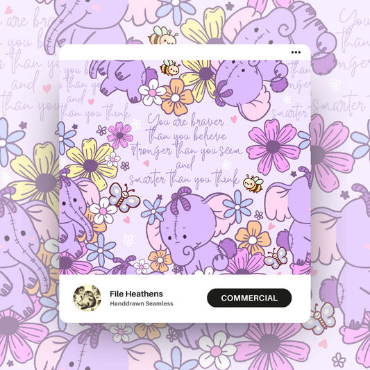 Heffalump Cute Flowers Handdrawn Seamless File