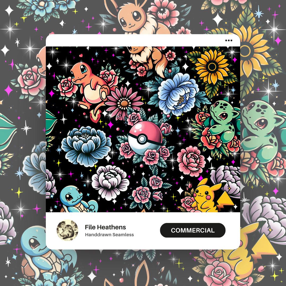 Black Pocket Monster Tattoo Flash Seamless File
