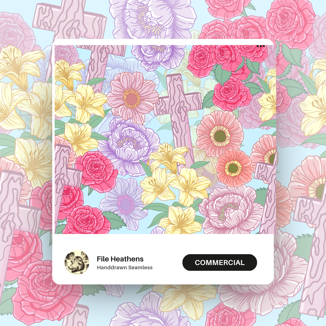 Blue Easter Christian Florals Handdrawn Seamless File