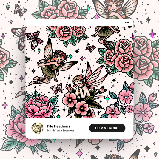Traditional Fairy Tattoo Flash Pink Kawaii - Seamless File