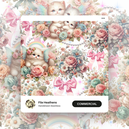 Coquette Fairy Kittens Oil Painting - Seamless File