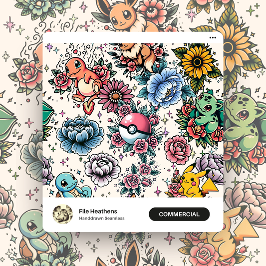 Pocket Monster Traditional Tattoo Flash Seamless File