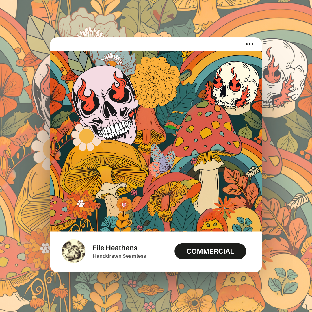 Orange Groovy Flaming Retro Skulls Seamless File