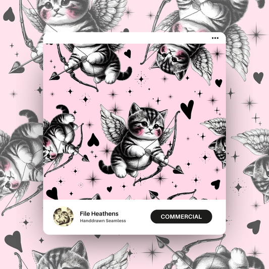 Cupid Kitty Valentines Day Seamless File
