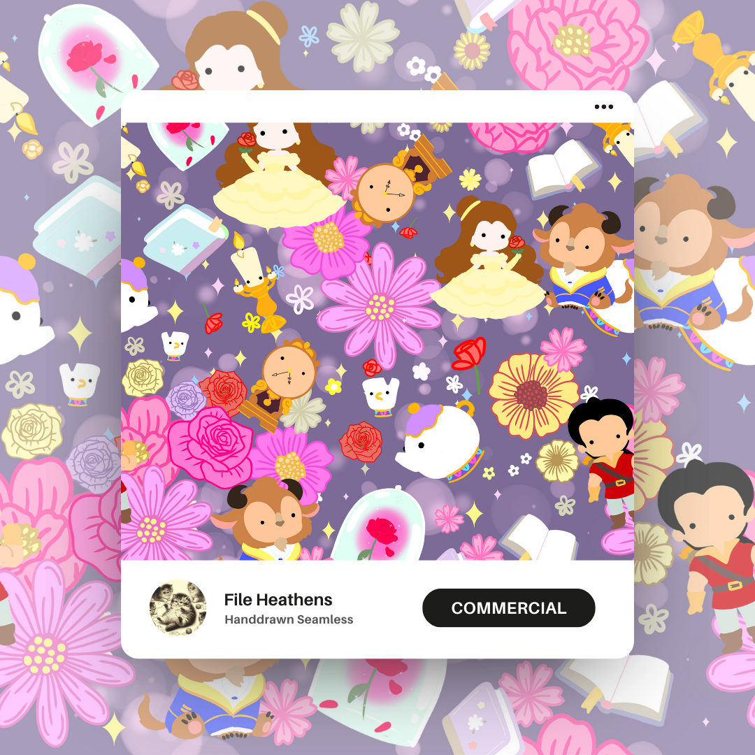 Little Beauty and the Beast Handdrawn Seamless File