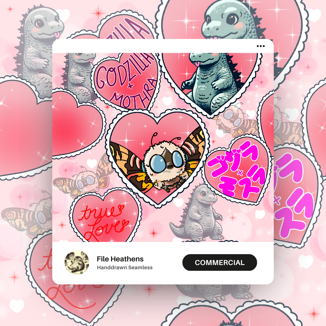 Mothra x Godzilla Valentines Handdrawn Seamless File