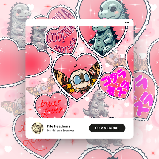 Mothra x Godzilla Valentines Handdrawn Seamless File