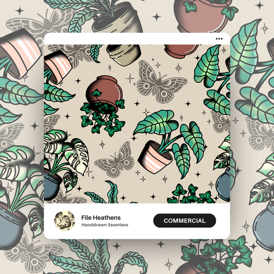 House Plant Obsession Tattoo Flash Handdrawn Seamless File