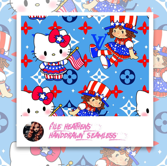 HK Shortcake Fourth of July Handdrawn Seamless File