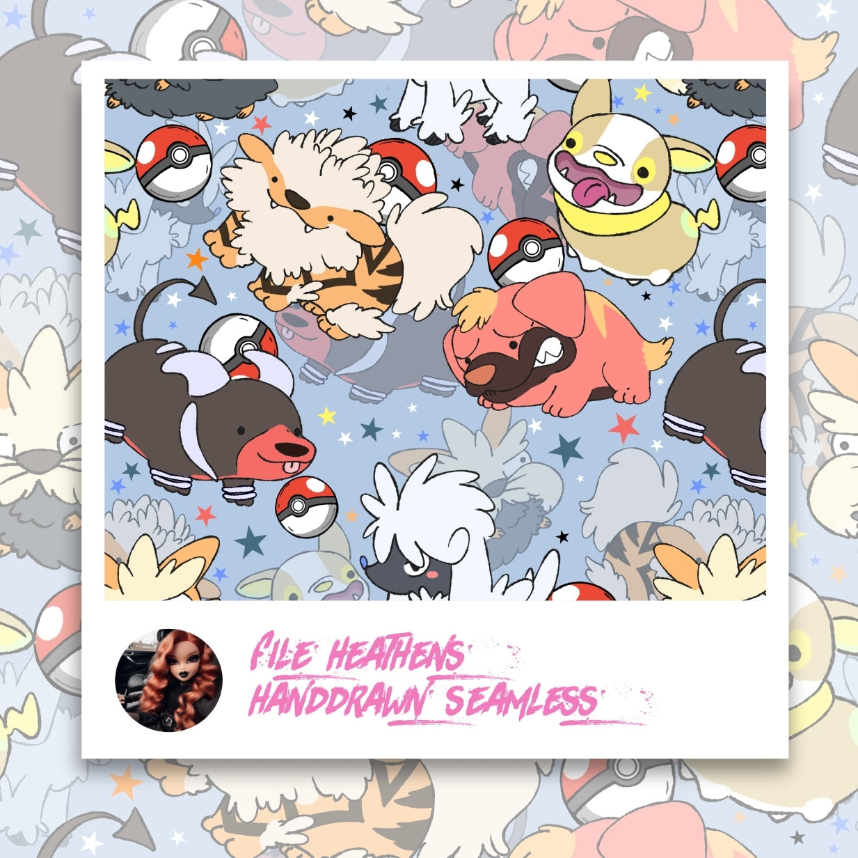 PokePuppies Pocket Monsters Pokemon Handdrawn Seamless
