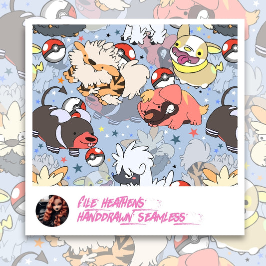 PokePuppies Pocket Monsters Pokemon Handdrawn Seamless