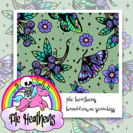 Blueberry Buddies Traditional Tattoo Flash Handdrawn Seamless File