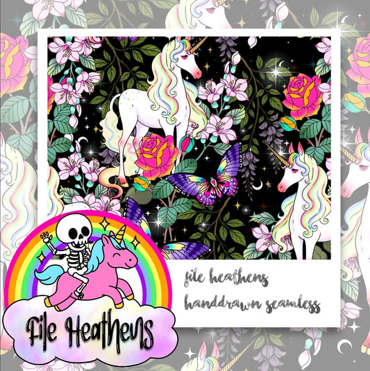 Black Unicorn Botanicam Gardens Handdrawn Seamless File
