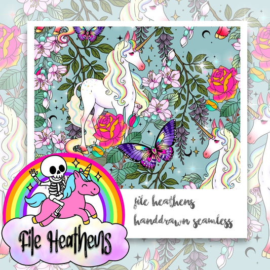 Blue Unicorn Botanical Gardens Handdrawn Seamless File
