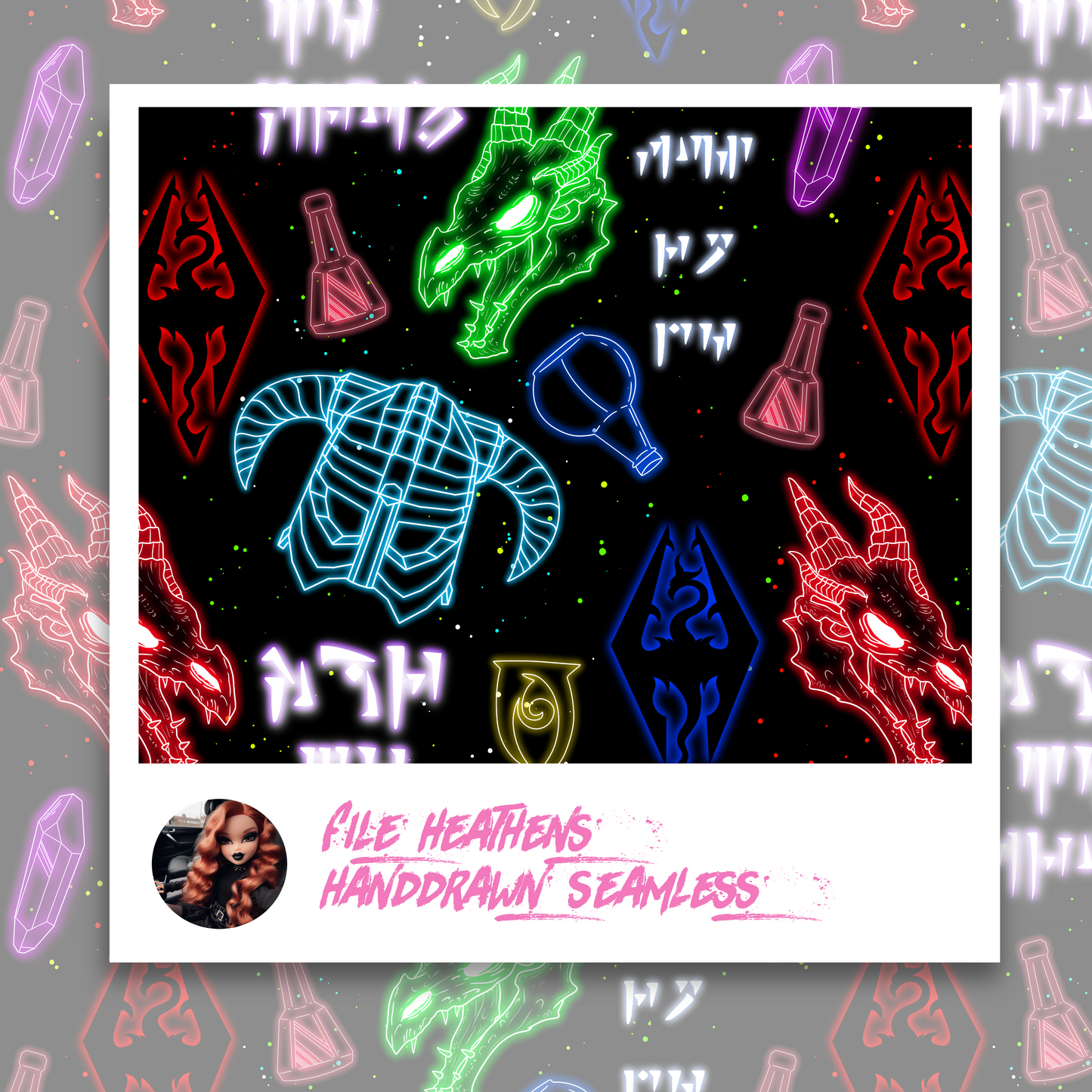 Skyrim Neon Dragonborn Handdrawn Seamless File